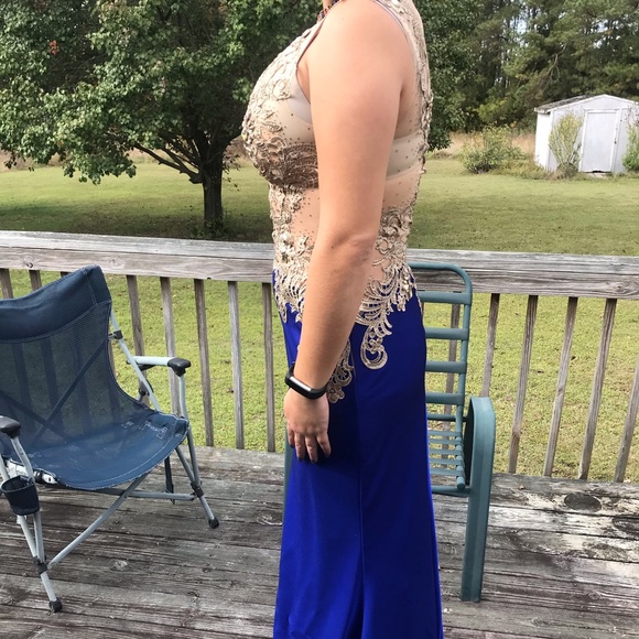 Cobalt blue and gold PROM dress - Picture 2 of 8